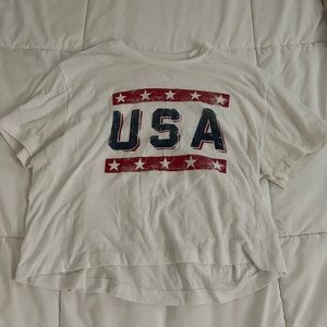 Aeropostale White Cropped USA Shirt